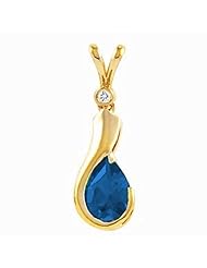 14K Yellow Gold Pear Cut Chatham Created Sapphire and Diamond Pendant -- LIFETIME WARRANTY