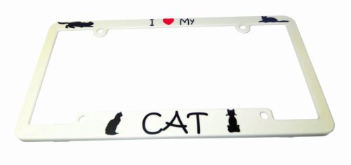 I Love (Heart) My Cat - License Plate Frame - White