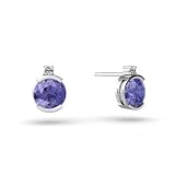 14K White Gold Genuine Round Tanzanite Earrings
