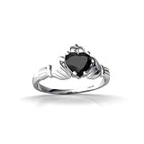 14K White Gold Genuine Heart Black Onyx Celtic Claddagh Ring