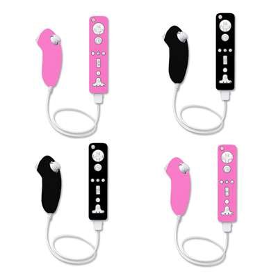 4 Pack of Premium Soft Silicone Gel Skin Cover Cases (2 Black / 2 Hot Pink) for Nintendo Wii Remote Controller + Nunchuck [Accessory Export Packaging]