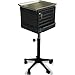 Adjustable Height Utility Cart Measures 36 -46 H x 24 W x 16 D Has two orginizer trays and an aluminum tray that measures 13" x 18" Features easy rolling casters Locakable door and side pockets Black