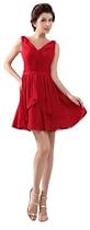 Hot Sale Herafa V-Neck A-Line Prom Dresses Elegant Red Size:4