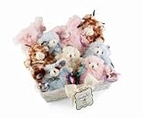 Mud Pie Plush Life Rattle Assorted pink bunny, blue bear, pink bear, puppy and giraffe.