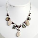 Sterling Silver Red/Purple Cult. Pearl/Picture Jasper/ Rose Qtz Necklace - QH2574-16