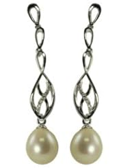 14KW 7-8mm white freshwater cultured pearl and diamond earrings with .02cttw.