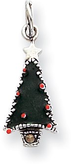 Sterling Silver Enameled Christmas Tree Charm Pendant