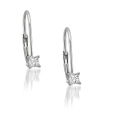 14k White Gold Princess-cut Solitaire Diamond Leverback Hoop Earrings (1/5 cttw, IJ, SI2)
