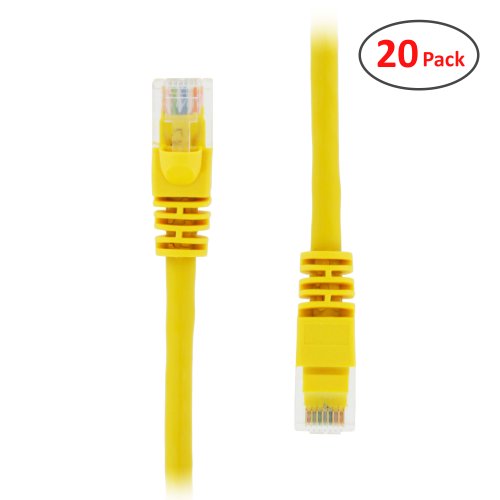 (20 PACK) 2 FT RJ45 CAT (6E) 550MHZ MOLDED ETHERNET NETWORK PATCH CABLE - YELLOW - Lifetime Warranty