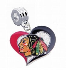 Chicago Blackhawks Swirl Heart Charm with Connector - Universal Slide On Charm - 