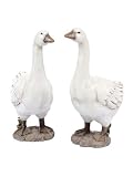 Set of 2 Country Bistro White Geese Garden Statues