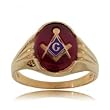 Crimson Men's Masonic Compass and Square Ring in Yellow Gold