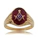 Yellow Gold Compass and Square Mason Ring w Crimson