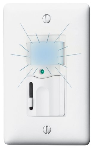 Bryant Electric RMS121ILW Occupancy Sensor, Dimming Wall Switch, PIR, 150-Degree View, 800 Sq. Ft. Coverage, 120VAC, 500W Incandescent Only, Nightlight, White