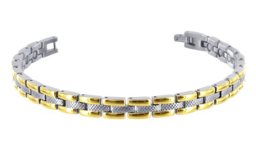 Stainless Steel 8 MM Wide Two Tone Magnetic Link Bracelet 8.5″Long