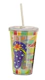 Cypress Home 17-Ounce Insulated Cup With Lid and Straw, Sandy Days