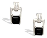 14K White Gold Genuine Square Black Onyx and Diamond Art-Deco Earrings