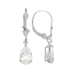 14K White Gold 2 ct. Cubic Zirconia Teardrop Shaped Dangle Earrings