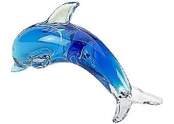 ART GLASS MINI DOLPHIN FIGURINE - HAND CRAFTED ART GLASS 3.75 INCH MINI DOLPHIN FIGURINE