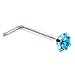 925 Sterling Silver Aqua Gem L-Shaped Nose Ring