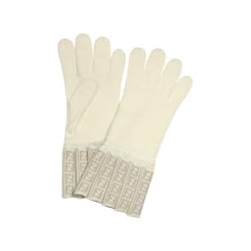 Fendi Cream Logo Knit Wool Pleated Gloves