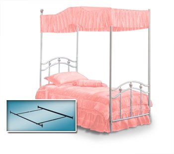 White Twin Princess Bed Frame & Canopy Frame with Pink Canopy Fabric Set