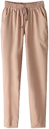 Innovateyfm Women's Chiffon Loose Elastic Waist Drawstring Pants X-Large Khaki