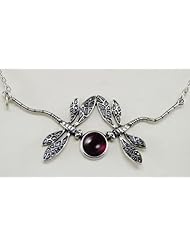 Sterling Silver Double Dragonfly Necklace Accented with a Genuine Garnet