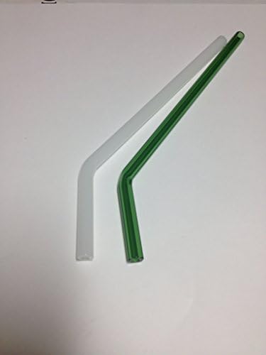 Glass Straw Set- Two Beautiful Bent Straws One Snow White and One Emerald Green 8inch 9.5mm with Cleaning Brush