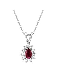 14k Gold .20ct Pendant Pear Shaped Ruby and Diamonds Necklace