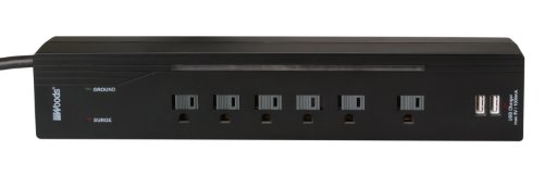 Woods 041500 6-Standard Outlet, Two USB Outlet Surge Protector, 1500 Joules of Protection