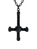 Black Inverted Cross Necklace with Skull Center