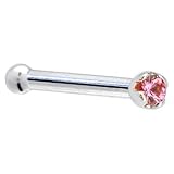 Solid 18KT White Gold 1.5mm Genuine Pink Sapphire Nose Bone - 18 Gauge