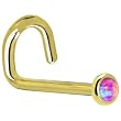 Solid 14KT Yellow Gold 2mm Fuchsia Synthetic Opal Left Nostril Screw - 20 Gauge