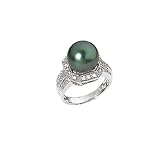 14K White Gold 1/5 ct. Diamond with Black Tahitian Pearl Ring
