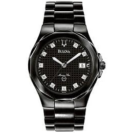Bulova Mens Marine Star Bracelet Black Dial Watch #98D008
