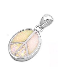 Sterling Silver White Opal Oval Peace Sign Pendant - 18mm