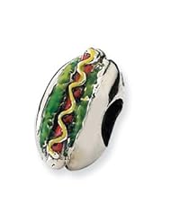 Sterling Silver & Enamel Reflection Beads Collection Hotdog Charm 4mm Hole (fits 3mm European Style Charm Bracelets)