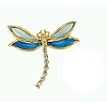 Goldtone Dragonfly Blue and Green Rhinestone Brooch Pin