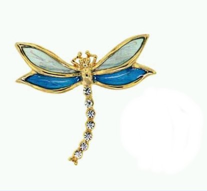Goldtone Dragonfly Blue and Green Rhinestone Brooch Pin