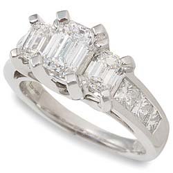 3 ctw Emerald Cut Diamond Three Stone Ring - Size 7