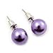 Purple Lustrous Faux Pearl Stud Earrings (Silver