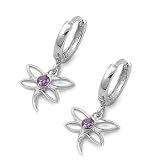 Sterling Silver & Lavender CZ Dragonfly Dangling Earrings