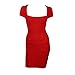 Meilun Women's Rayon Sexy Short Sleeve Square Neck Bandage Dress Red