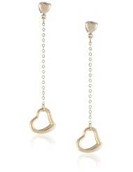 14K Yellow Gold Heart Dangle Earrings