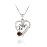 Sterling Silver Garnet & Diamond Accent Love Heart Pendant