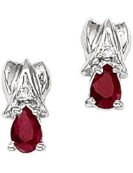 14K White Gold Pear Ruby and Diamond Earrings