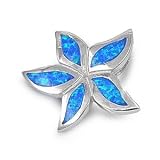 Pendant in Lab Created Opal - Blue Opal - Pendant Height: 21mm