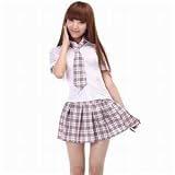 ピンクチェック女子高生ミニスカ制服コスチューム/コスプレ/C244-2