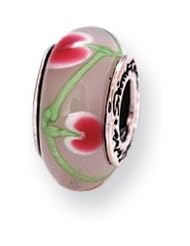 Pink and Green Glass Charm for 3mm Charm Bracelets